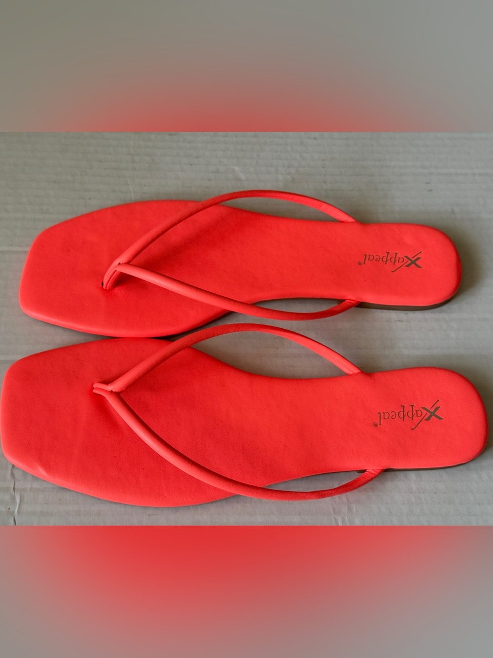 Xappeal Neon Orange Flip Flops or Flat Thong Sandals Square Toe Women's Size 11